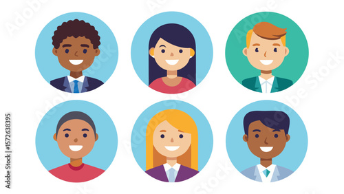 Diverse Avatar Set – Flat Style Circular Icons of Smiling People in Modern Illustration
