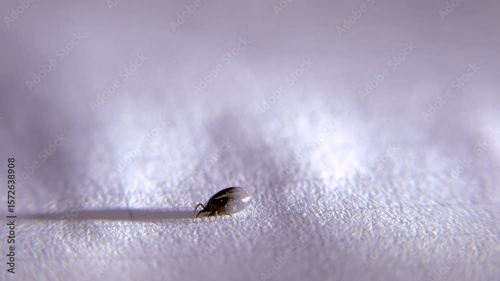 A tick removed from a human on a white sheet of paper