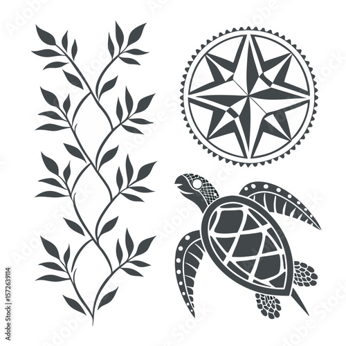 Gray Scale Turtle Vine Star Design Graphic sea turtle