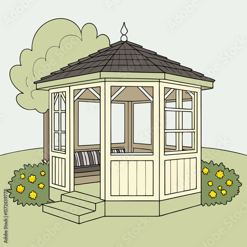 
a drawing of a gazebo
