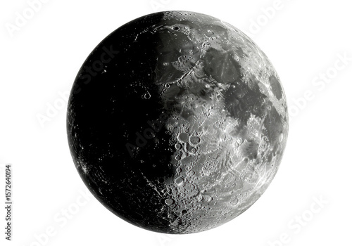 Isolated Detailed Grayscale Image of the Lunar Surface of the Moon