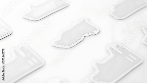 Abstract white shapes scattered on a white surface creating a minimalist and clean composition view