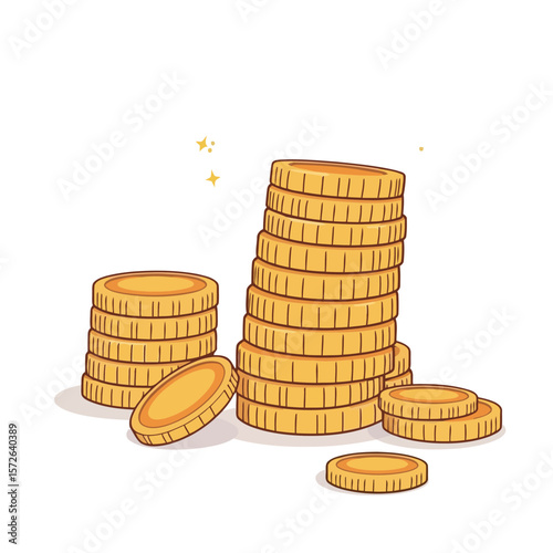 Stacks of Golden Coins Illustration: Financial Growth, Savings, Wealth, Investment, and Business Success Concept