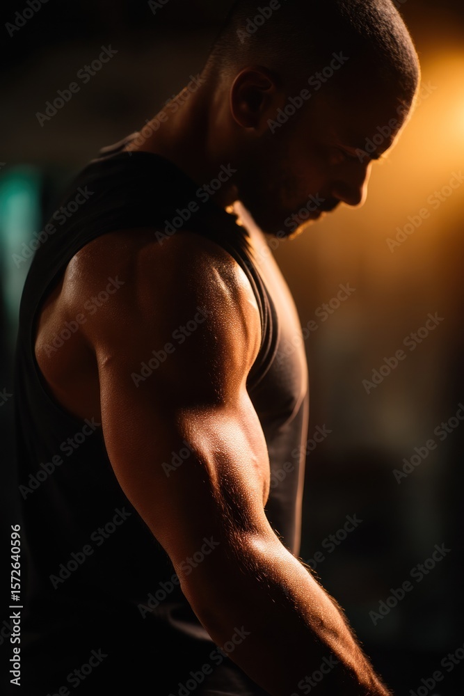 Fototapeta premium Muscular mans arm in a gym
