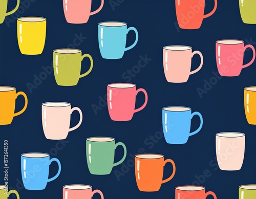 Colorful Pixel Art Cup Pattern On Dark Background