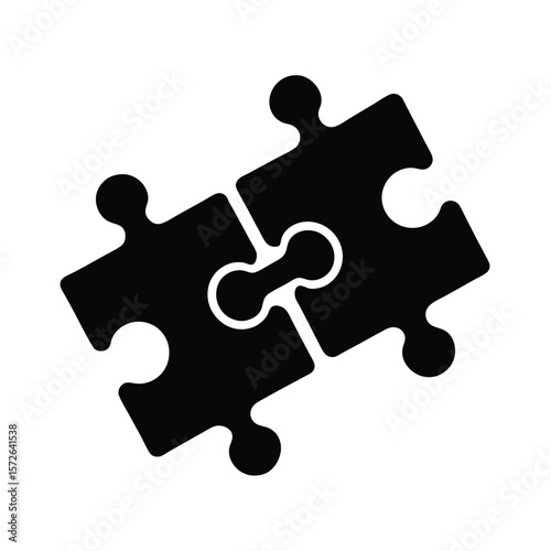 Two Interlocked Jigsaw Pieces Black Silhouette Vector