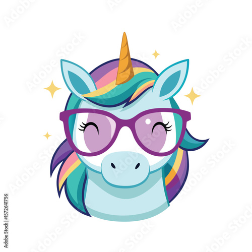 Unicorn Head Wearing Tiny Glasses and Blinking One Eye