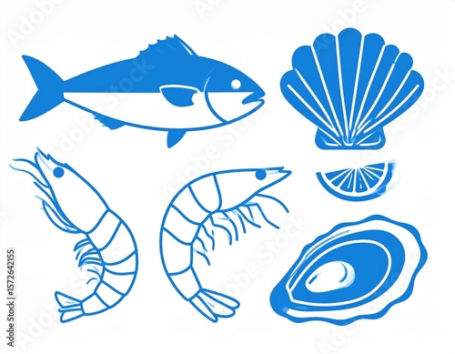 Collection Of Blue Seafood Illustrations
