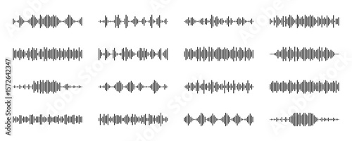 vector sound waves set. Hand drown design pattern isolated on transparent background.
