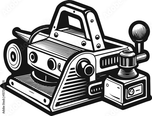 Vintage Style Power Planer Illustration Engraved Look