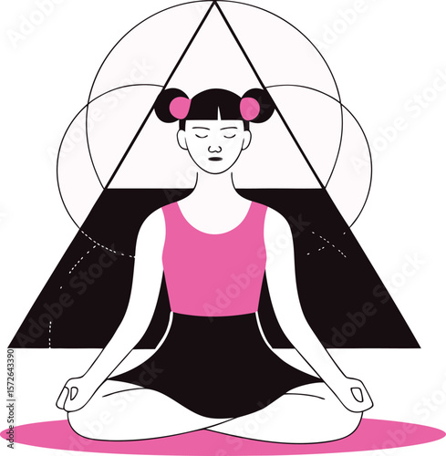 Mindfulness Meditation: Woman in Lotus Pose, Spiritual Art, Yoga Practice, Inner Peace Illustration