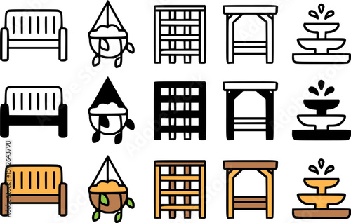 Collection of Outdoor Furniture and Garden Decor Icons