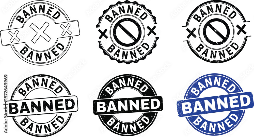 Obraz premium Banned stamp vector set for restriction and prohibition design elements