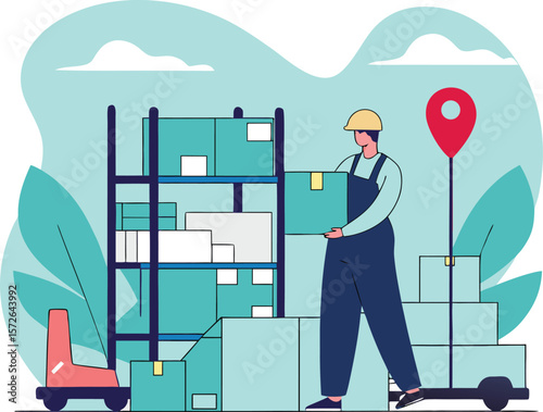 Warehouse Worker Efficiently Managing Inventory