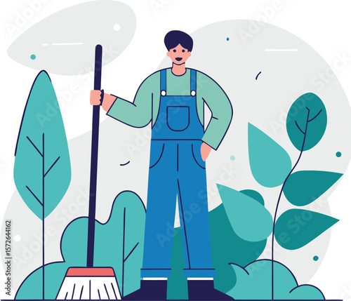 Janitor Cleaning Service: Professional Cleaning Illustration