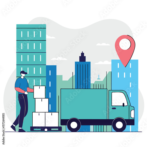 Fast Delivery Service: City Logistics, Pixel Art Illustration