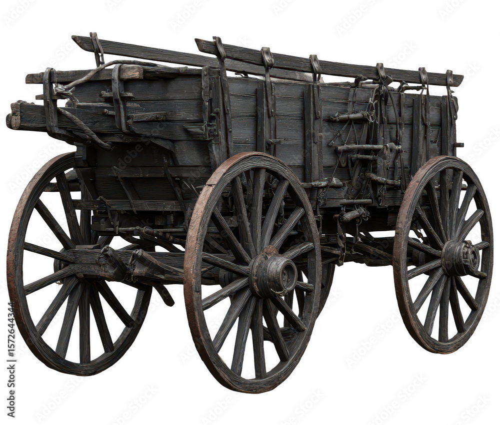 Fototapeta premium Dark wooden wagon with large wheels