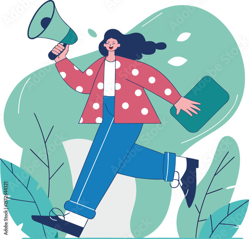 Powerful Woman Announcing News: Marketing & Communication Illustration