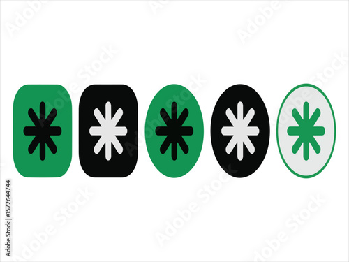 Collection of starburst icons in rounded square and circle shapes with green and black backgrounds