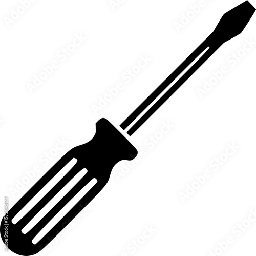 A simple black silhouette of a standard flathead screwdriver on white
