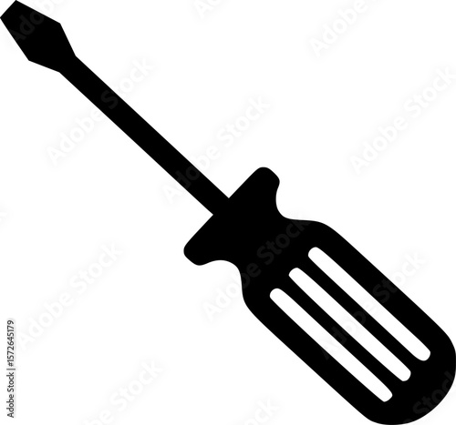 A simple black silhouette of a standard flathead screwdriver on white
