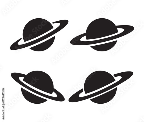 Minimal ringed planet silhouette designs.