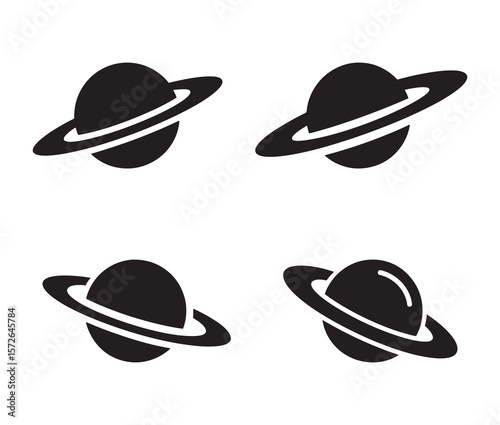 Minimal ringed planet silhouette designs.