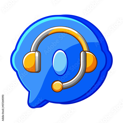 Blue speech bubble with headset and microphone communication