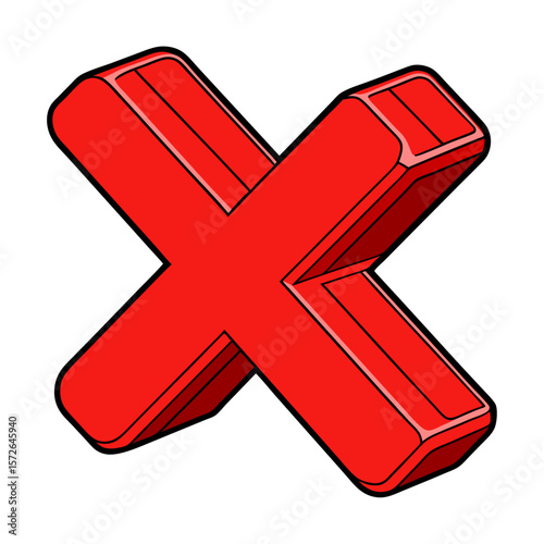 Bold red three dimensional letter x symbol with thick black outline and shading red x symbol thick outline