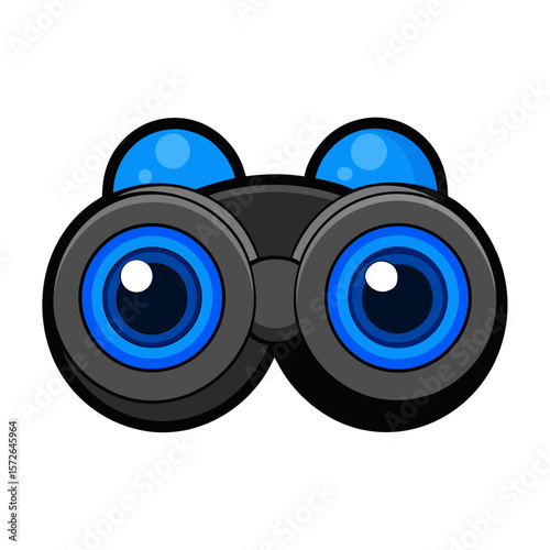 Cartoon binoculars with blue lenses and accents black
