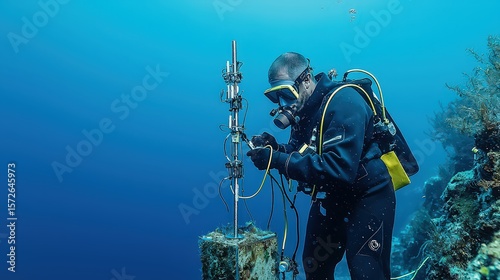 Underwater research dive coral reef marine science deep ocean close-up environmental monitoring efforts
