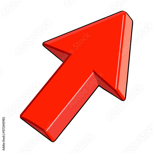 Bright red three dimensional arrow pointing upwards and to the right direction