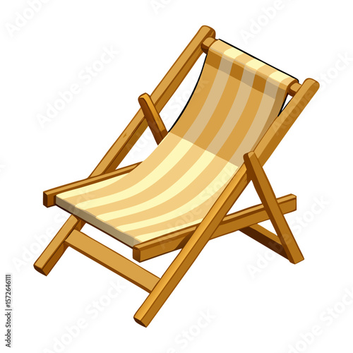 Wooden beach chair with yellow and white stripes striped