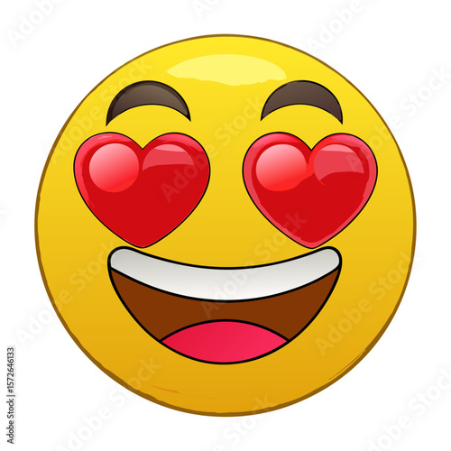Yellow emoji with red heart eyes and open mouth love happy