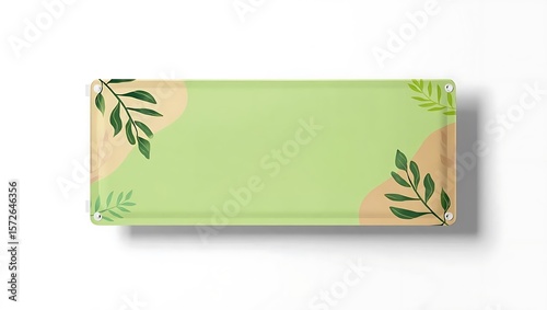Rectangular Sign with Green and Tan Botanical Graphic