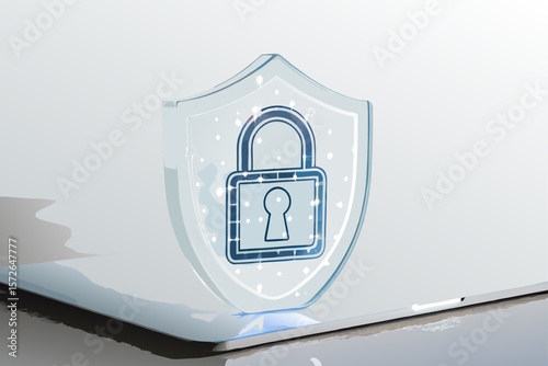 Glass Shield Icon with Blue Padlock Digital Security Symbol