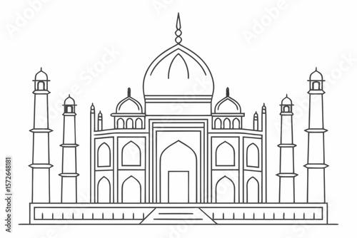 Minimal Line Drawing Taj Mahal India Landmark Icon