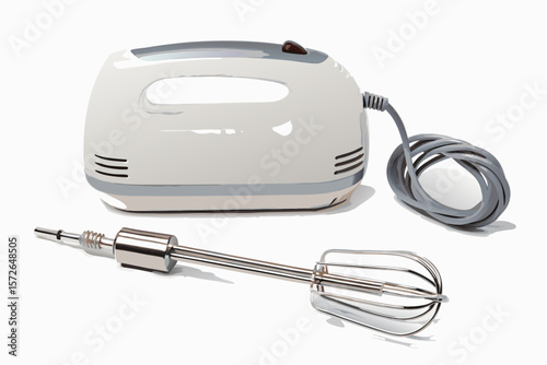 Off White Hand Mixer Spiral Beaters Cord Curl Isolated