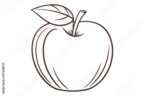 Simple Brown Outline Drawing of an Apple with Leaf