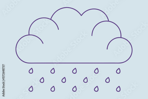 Simple Line Art Cloud Rain Purple Blue Background raindrops