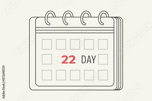 Simple Line Art Calendar Page Showing Day 22 date