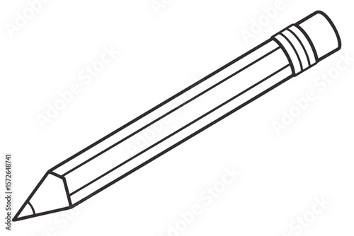 Simple Line Art Black Pencil with Eraser on White Background