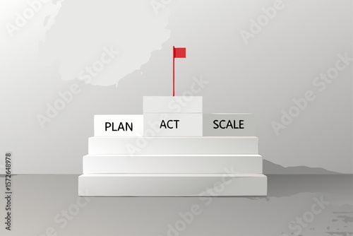 White Success Ladder with Red Flag Plan Act Scale stairs