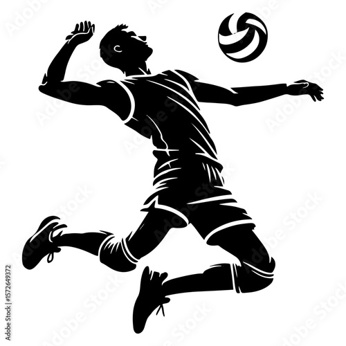 A Male Volleyball Player Soars Mid-Air, Winding Up For A Powerful Spike