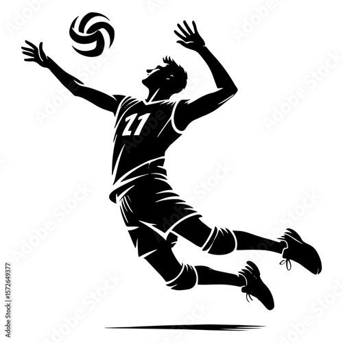 An Athletic Server Leaps High, Ready To Smash The Ball Over The Net.
