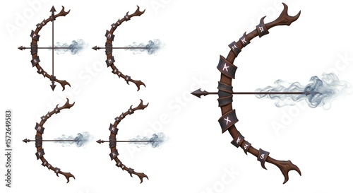 Fantasy style bows and arrows illustration set