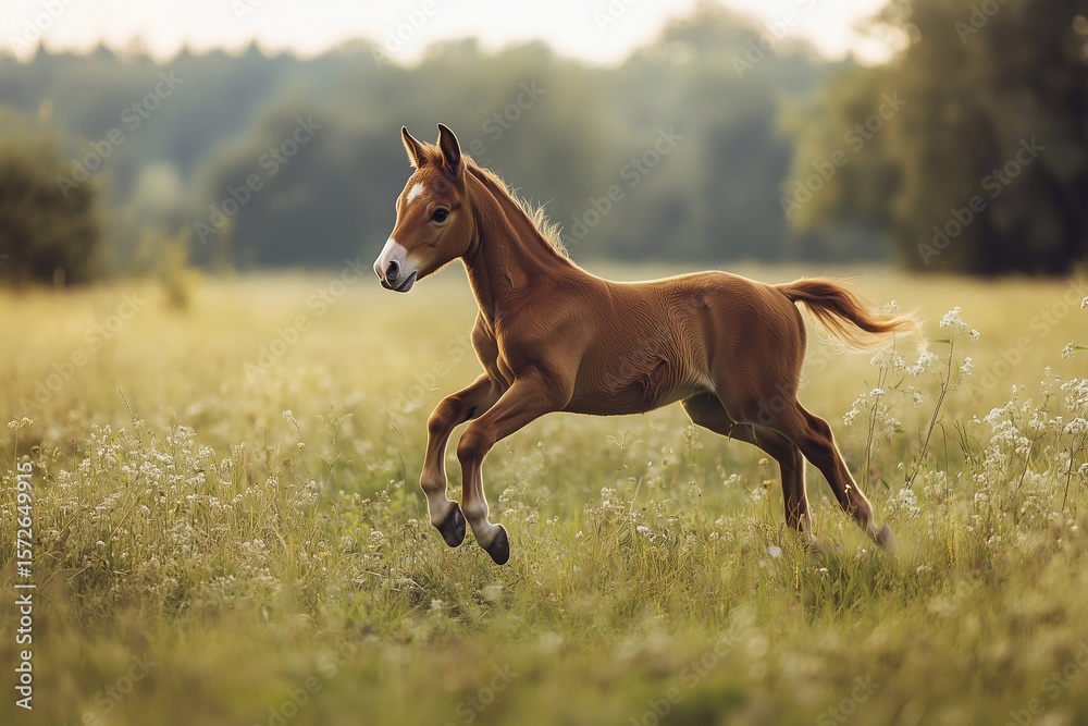 Obraz premium A foal running in the field, generated AI