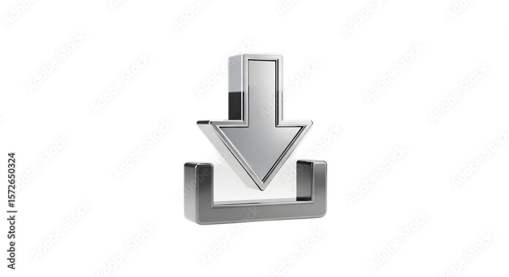 Fototapeta premium Metallic Download Arrow Icon 3D Rendered Silver Download Symbol
