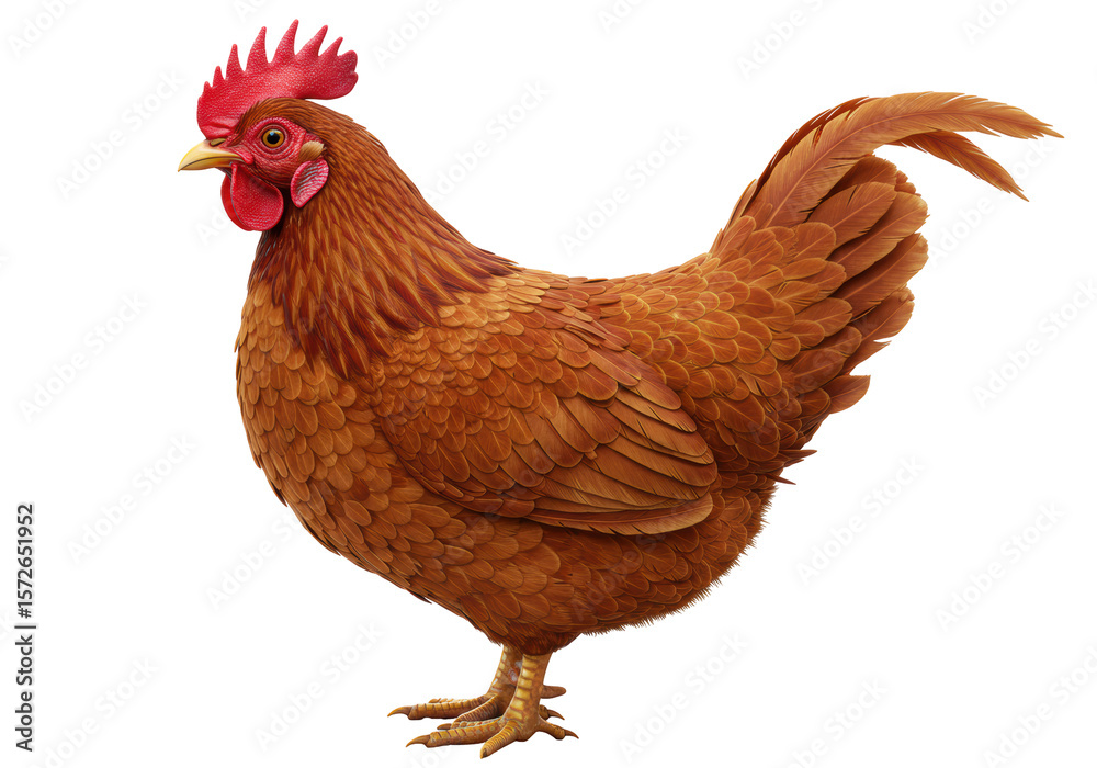 Fototapeta premium Isolated Brown Hen Facing Forward with Detailed Feathers