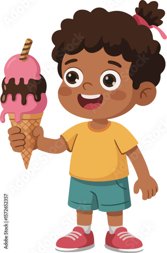 child enjoying an ice cream cone, savoring the sweet treat Vector transparent png.
